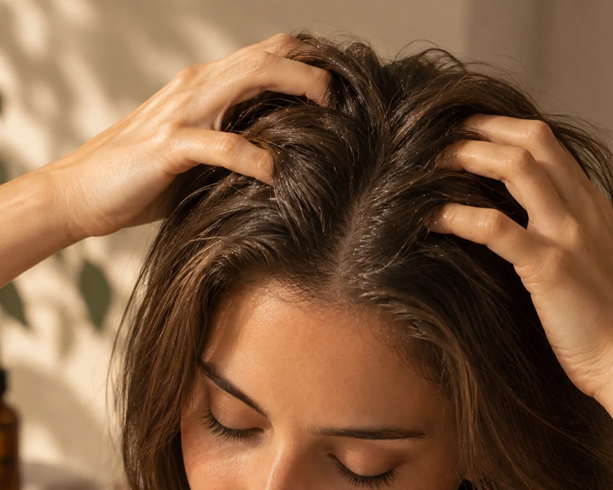 Massaging Folixir into the scalp